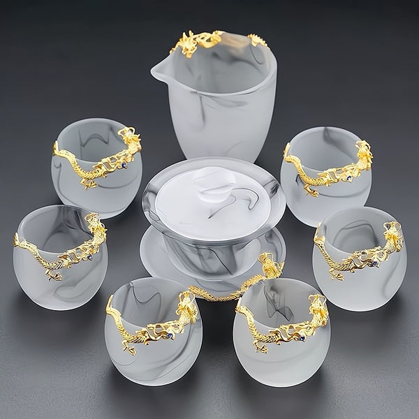 Luxury Liuli Glass Kung Fu Tea Set – Gaiwan, Dragon Cups & Gift Box