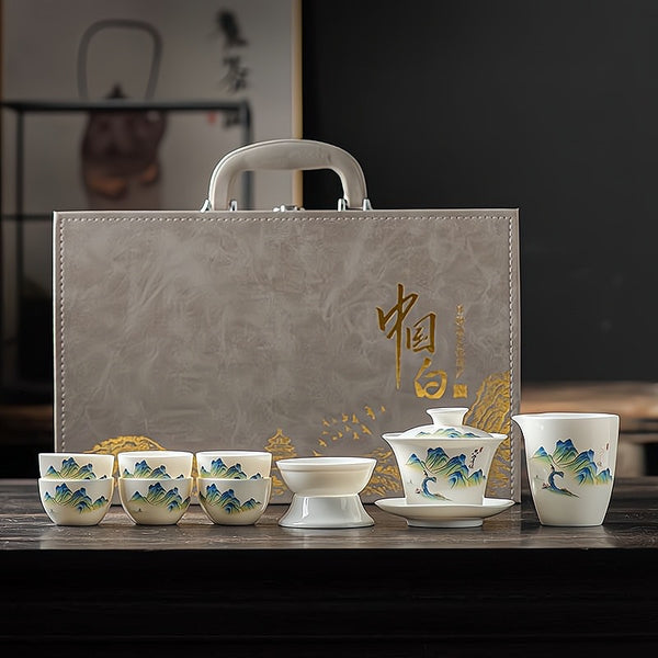 White Porcelain Kung Fu Tea Set – Dehua Jade Porcelain Gaiwan & Cups Gift Box